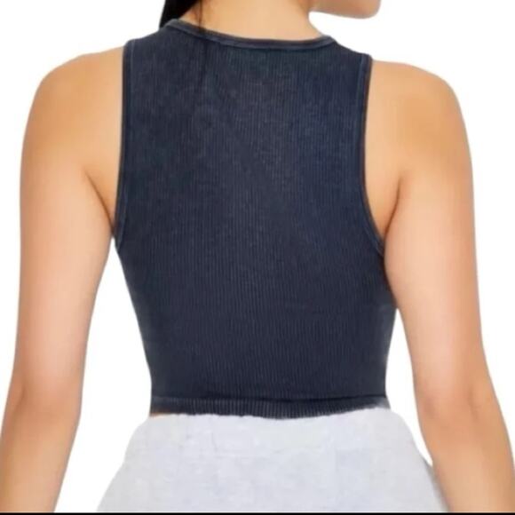Forever 21 Ribbed Cropped Waffle Knit Muscle Tank Grey Black Size Small - Picture 3 of 11